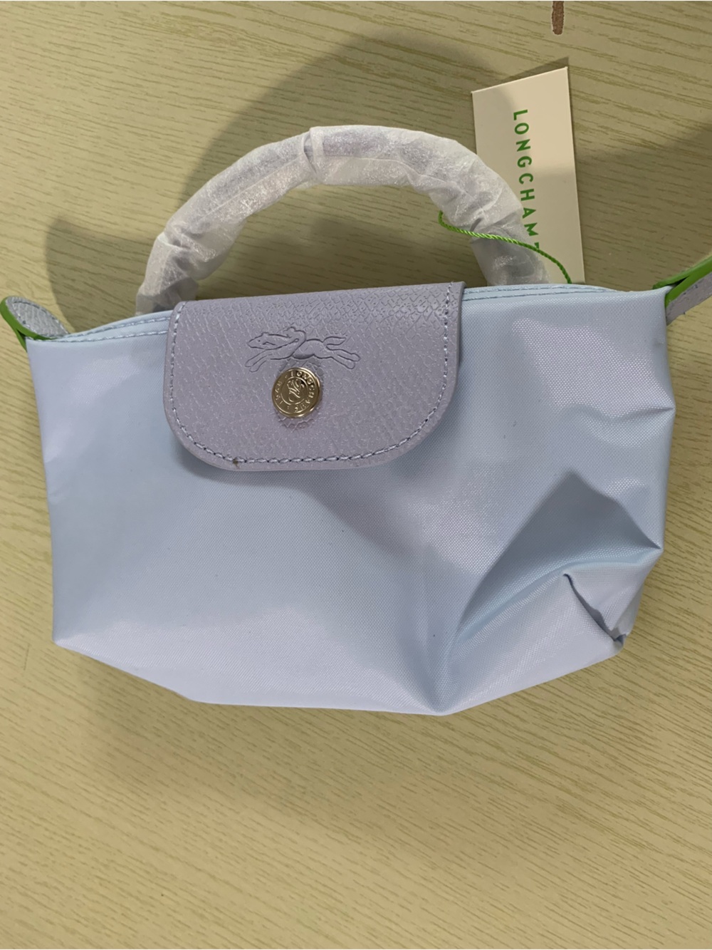 Longchamp Light Lavender Mini Top-Handle Bag with Lime Trim - Picture 2 of 5